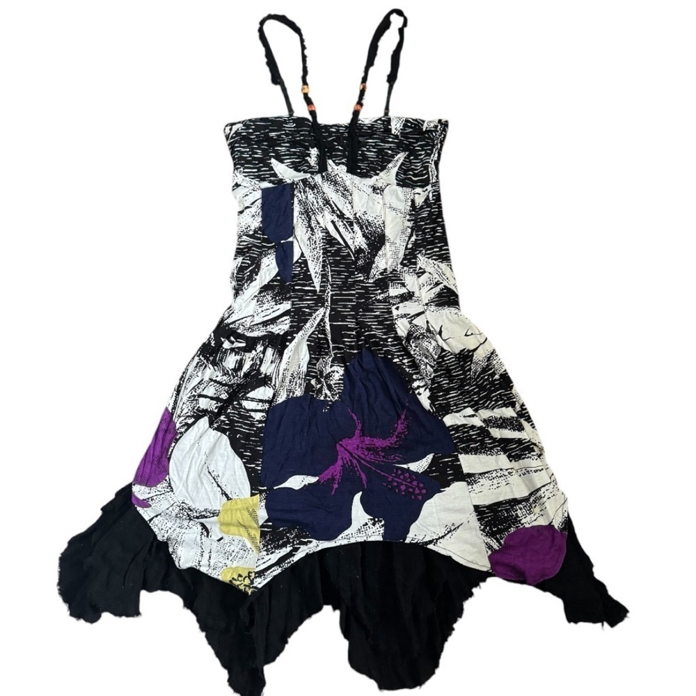 Free People Floral Print with Spaghetti Straps Frayed Hem Dress Small